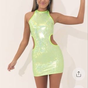 Lucy in the Sky - Metallic green festival cutout dress. Size Medium